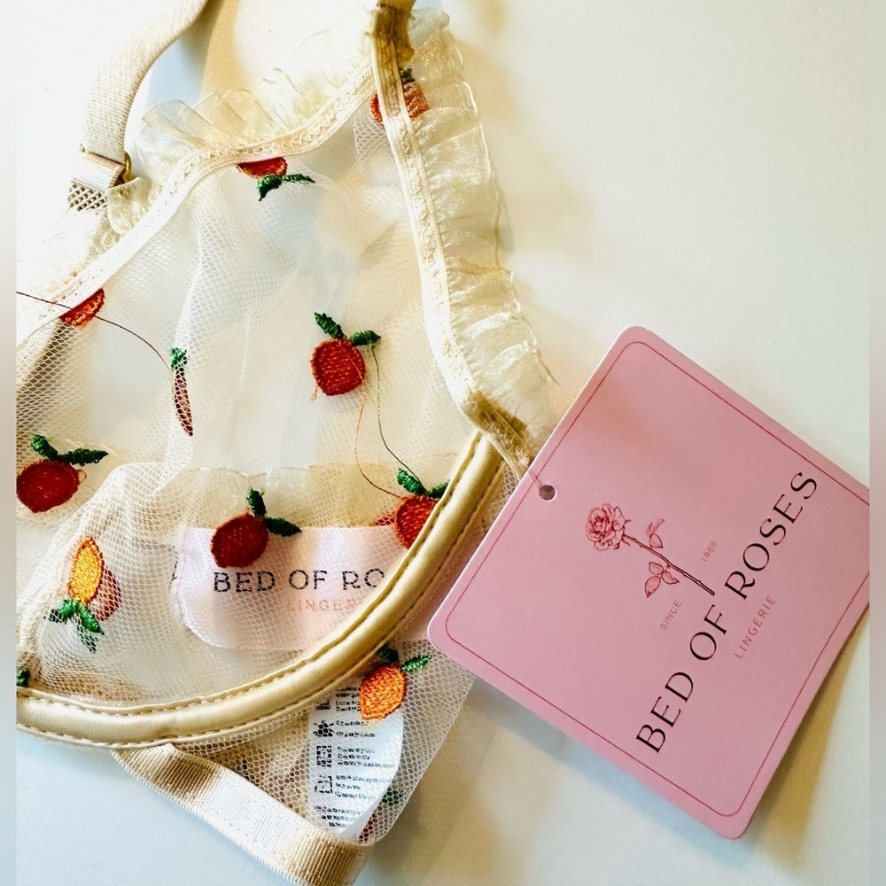 NEW! BED OF ROSES Bra Lingerie Mesh Ruffle Feminine Size Medium Embroidered - Picture 2 of 9